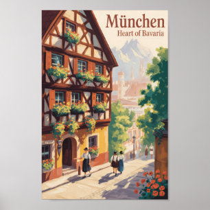 München Duitsland Beieren Illustratie Reis Kunst Poster