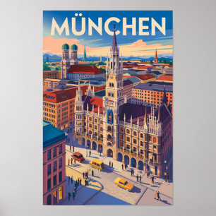 München Duitsland Illustratie Reizen Kunst Vintage Poster