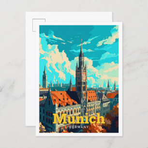 München Duitsland Reizen Kunst Vintage Illustratie Briefkaart