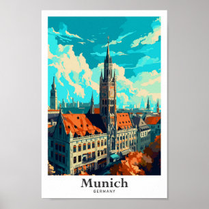 München Duitsland Reizen Kunst Vintage Illustratie Poster