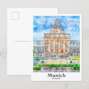 München Duitsland Reizen Waterverf Hand getekend Briefkaart
