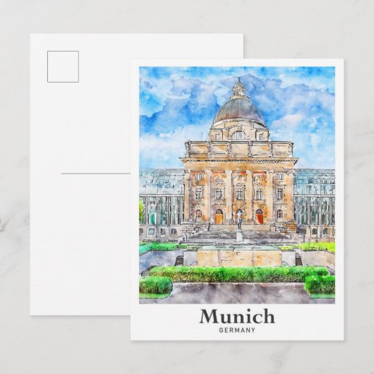 München Duitsland Reizen Waterverf Hand getekend Briefkaart (Voorkant / Achterkant)