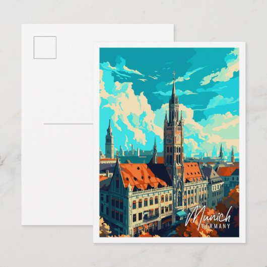 München Duitsland vintage reisillustratie Briefkaart (Voorkant / Achterkant)