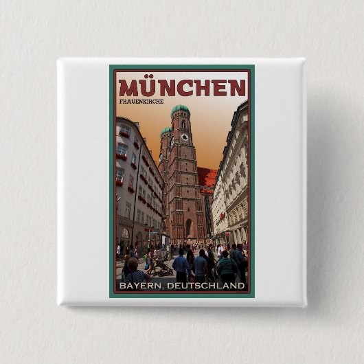 München - Frauenkirche Vierkante Button 5,1 Cm (Voorkant)