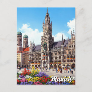 München Marienplatz Duitsland Bloemen Briefkaart