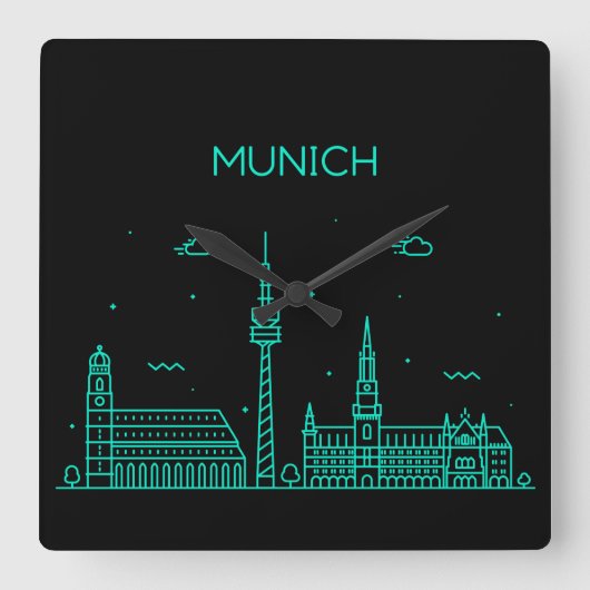 Munchen silhouet vierkante klok (Voorkant)