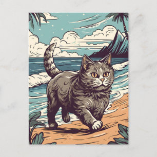 Munchkin-Cat bij een tropisch strand tijdens zonso Briefkaart