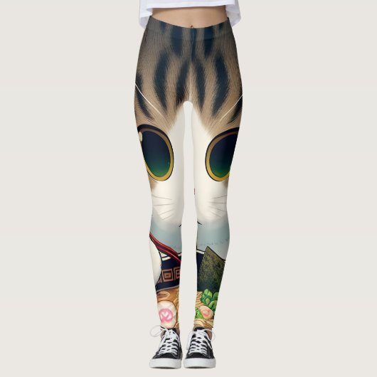Munchkin Cat Eating Ramen Leggings (Voorkant)