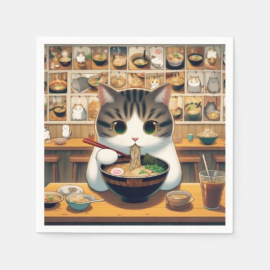 Munchkin Cat Eating Ramen Servet (Voorkant)