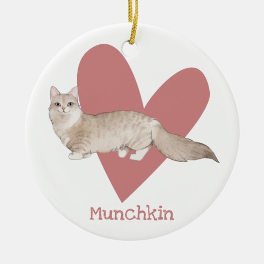 Munchkin Cat Waterverf Kat Roze hart Keramisch Ornament (Voorkant)