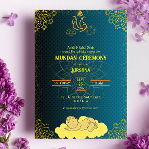Mundan Ceremony Ganesha logo Royal Golden & Blauwg Kaart