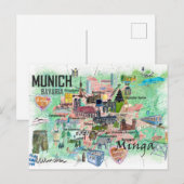 Munich Bavière Allemagne Carte de voyage illustrée (Devant / Derrière)
