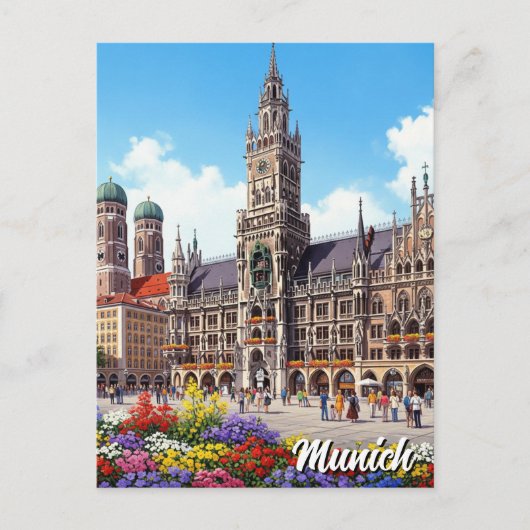 Munich Marienplatz Germany Flowers Briefkaart (Voorkant)