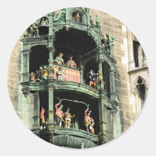 munich neues rathaus glockenspiel ronde sticker (Voorkant)