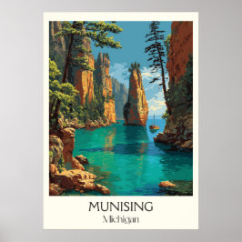 Munising Michigan Vintage Afbeeldingen van Rocks A Poster