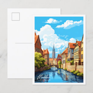 Munster Duitsland vintage reisillustratie Briefkaart