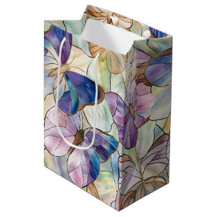 Munt Aqua Blauw Paarse Vlinders Medium Cadeauzakje