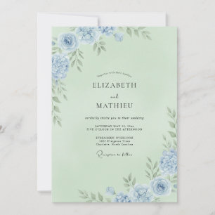 Munt Azure Ranunculus Eucalyptus Bruiloft Kaart