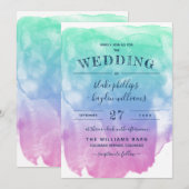 Munt Blauwe Paarse Waterverfwas Bruiloft Kaart (Voorkant / Achterkant)