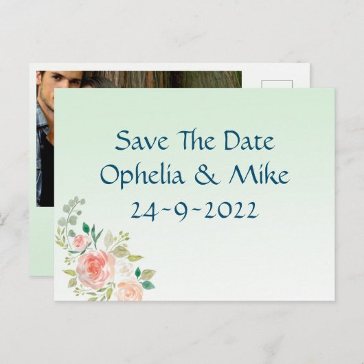 Munt bloemige elegante bewaar de datum Postcard Uitnodiging Briefkaart (Voorkant / Achterkant)