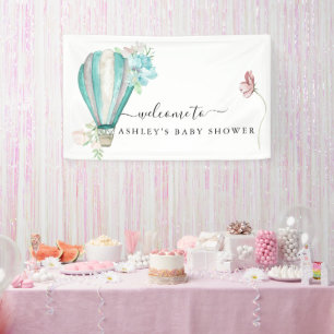 Munt Bloemige Heet Lucht Ballon Baby Shower Spandoek