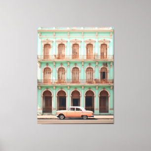 Munt Bouwen Perzik Auto Havana Cuba Canvas Afdruk