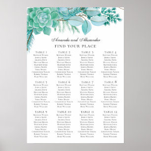 Munt bruiloft. Waterverf succulenten zitplaatskaar Poster