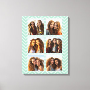 Munt Chevron-patroon met trendy 6 foto-collage Canvas Afdruk