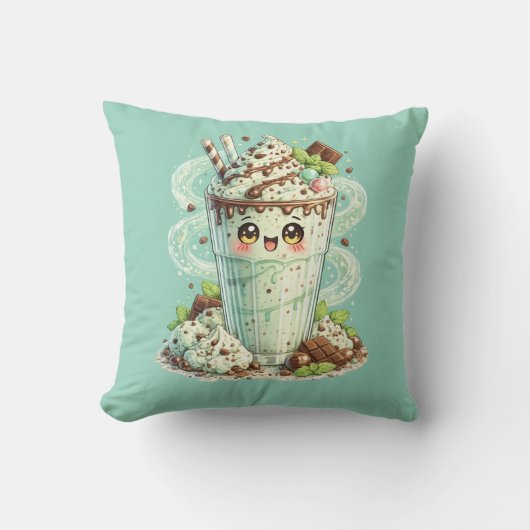 Munt Chocolade Chip Milkshake Kawaii Kussen (Voorkant)