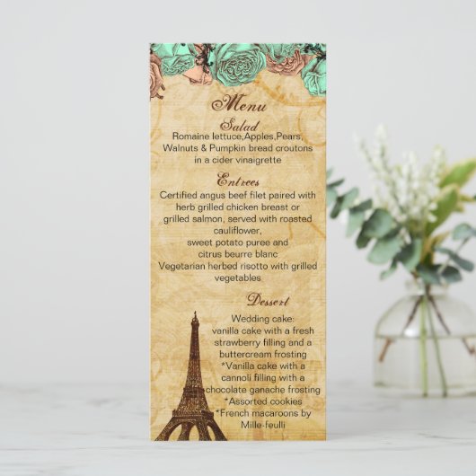 Munt  eiffeltoren Paris trouwmenkkaarten Menu (Staand voorkant)