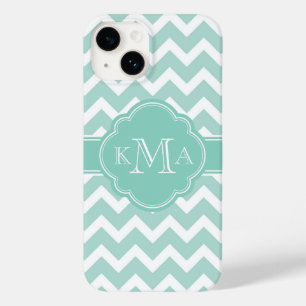 Munt en Aqua Chevron Custom Monogram Case-Mate iPhone 14 Hoesje