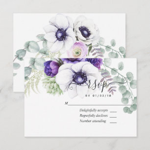 Munt- en blauwe aquarel bloemen bruiloft RSVP kaar Kaartje
