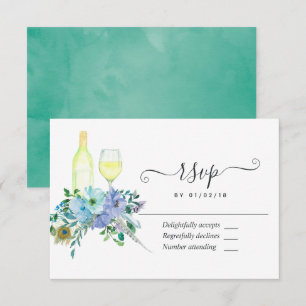 Munt- en blauwe waterverf bloem bruiloft RSVP kaartje