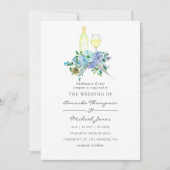 Munt en Blauwe Waterverf Floral Wedding Uitnodigin Kaart (Voorkant)