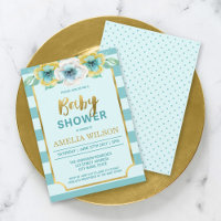 Munt en Faux Gold Bloemen Baby shower Uitnodiging
