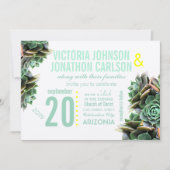 Munt en Geel Succulent Modern Wedding Kaart (Voorkant)