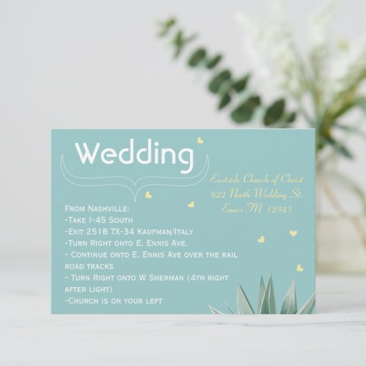 Munt en Geel Succulent Wedding Informatiekaartje (Staand voorkant)