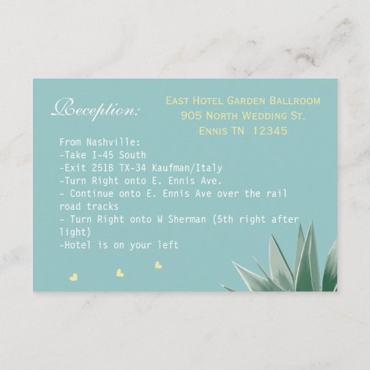 Munt en Geel Succulent Wedding Informatiekaartje (Achterkant)