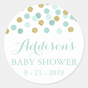 Munt en Glitter Baby shower Circle Stickers