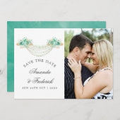 Munt en Goud Bloemenlichten Bruiloft Save the Date (Voorkant / Achterkant)