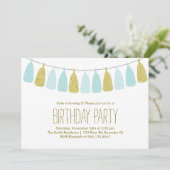 Munt en Goud Tassel Garland Verjaardagsfeest Kaart (Staand voorkant)