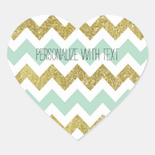 Munt en Gouden Faux Glitter Chevron Hart Sticker