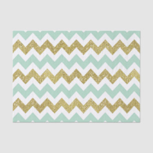 Munt en Gouden Faux Glitter Chevron Tissuepapier