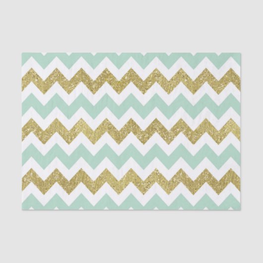 Munt en Gouden Faux Glitter Chevron Tissuepapier (Voorkant)