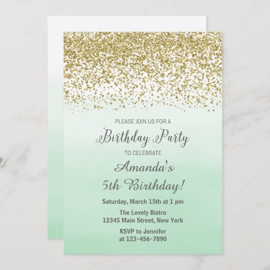 Munt en Gouden Verjaardag Uitnodiging (Voorkant / Achterkant)