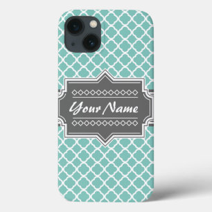 Munt en Grijs Marokkaans Quatrefoil Speciaal N1 iPhone 13 Hoesje