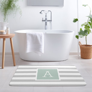 Munt en Grijze Strepen Monogram Bewerkbare kleur Badmat