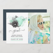 Munt en houtskool Bloemen Rustiek Afstuderen Foto Aankondiging (Voorkant / Achterkant)