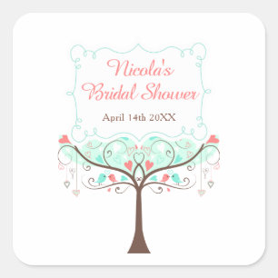 Munt- en Koraal Bloemrijke Vogel Bruidsdouche  Vierkante Sticker