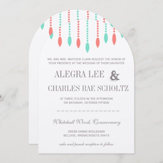 Munt en koraal Moderne Traan Drop Beaded Uitnodigi Kaart (Voorkant / Achterkant)